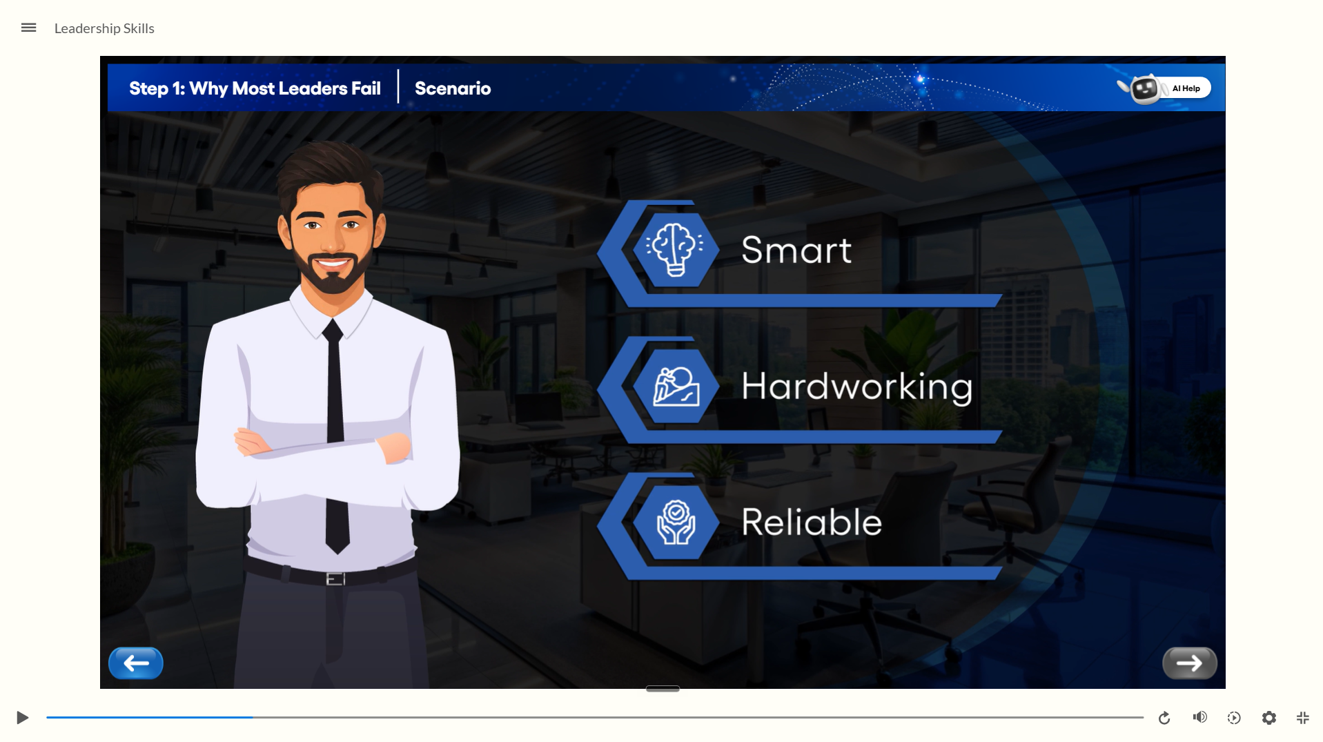 Leadership scenario screen