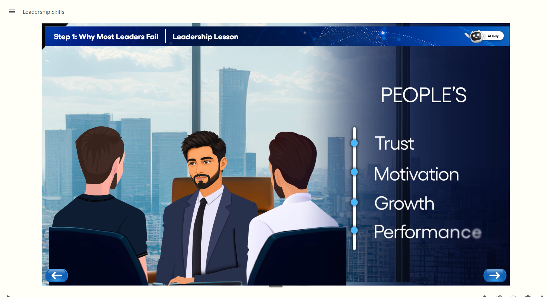 Leadership lesson screen