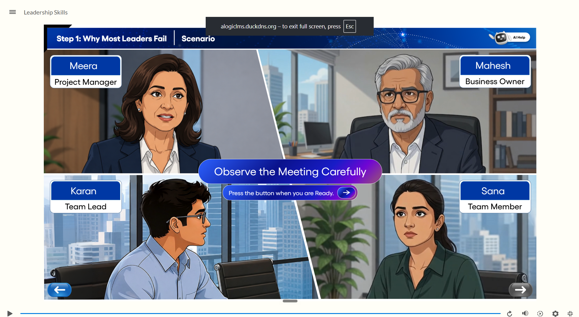 Meeting observation screen
