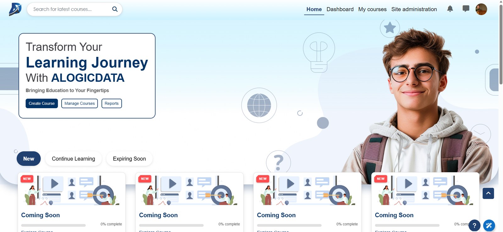 LMS learner home screen
