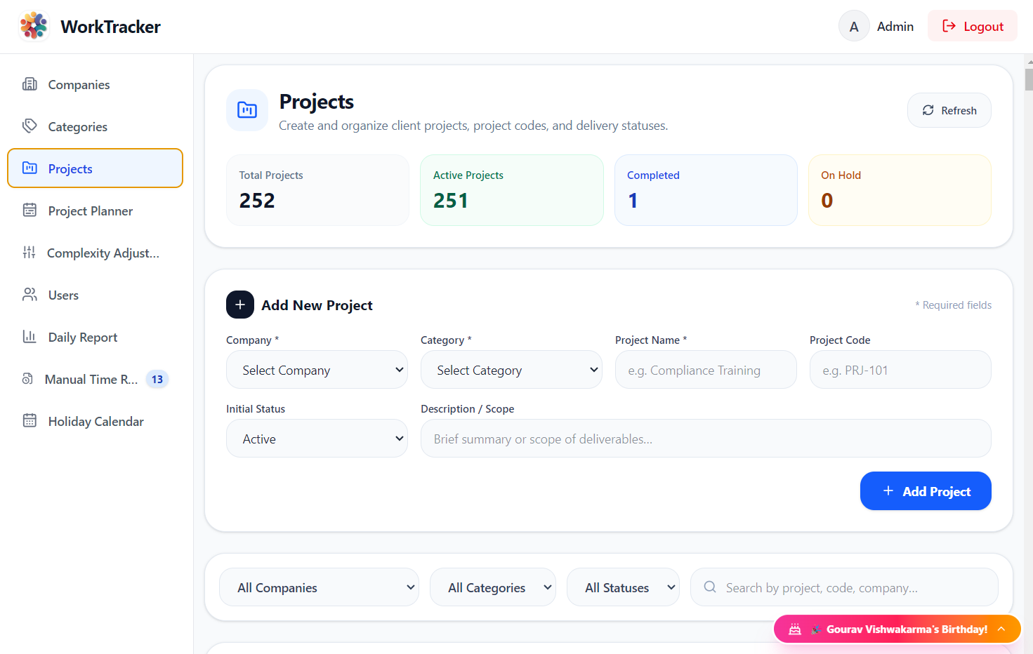 Worktracker screen 2